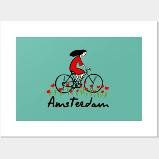 Girl in bike on a tulip field | Amsterdam Posters and Art